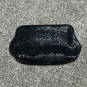 J. Crew black glitter sequin sparkle evening clutch purse handbag magnetic close